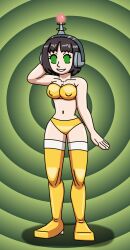 antenna bikini boots breasts cleavage erect_nipples erika_(pokemon) female_only fembot femsub happy_trance headphones high_heels hypnotic_accessory large_breasts latex nintendo pokemon pokemon_red_green_blue_and_yellow robotization short_hair smile solo spiral_eyes supertechno324 symbol_in_eyes tech_control thighhighs rating:Questionable score:17 user:SuperTechno324