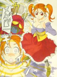 analog_dn breasts comic dragon_quest_(series) dragon_quest_viii empty_eyes femsub jessica_albert large_breasts long_hair magic orange_hair ring_eyes surprised text twintails rating:Questionable score:51 user:hypno