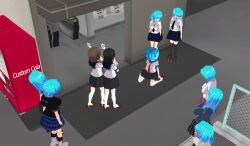 3d 3d_custom_girl black_hair blue_hair brown_hair femsub kneeling multiple_girls original parasite school_uniform rating:Questionable score:9 user:Sleepyhead97