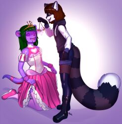 arh crossdressing dress drool furry green_hair happy_trance male_only maledom malesub original red_panda_boy spiral_eyes symbol_in_eyes thighhighs rating:questionable score: user:plsignore