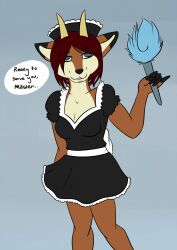 blue_eyes dog_girl empty_eyes feather_duster female_only femsub furry happy_trance horns liferien maid maid_headdress text wolf_girl rating:Questionable score:19 user:plsignore