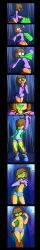 androgynous arms_above_head bare_breasts bare_legs blue_background brown_hair clothed comic drool eyebrows_visible_through_hair flat_chest force_feeding frisk_(undertale) green_eyes legs male_only malesub midriff moldsmal_(undertale) navel pants possession pstash short_hair slime surprised sweat text tongue_out undertale undressing rating:Questionable score:139 user:Blitz_Habanera