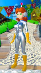 3d absurdres antenna bodysuit breasts brown_hair earrings erect_nipples female_only fembot femsub gloves happy_trance headphones hypnotic_accessory jewelry large_breasts latex leotard nintendo open_mouth princess princess_daisy robotization short_hair smile spiral spiral_eyes super_mario_bros. supercasket symbol_in_eyes tech_control rating:Questionable score:37 user:SuperTechno324