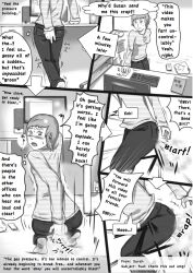 ass comic disgustinggirl_(manipper) fart greyscale humiliation manip monochrome resisting tech_control text trigger rating:Questionable score:46 user:disgustinggirl