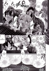 ass black_hair blonde_hair breasts bruise comic femsub greyscale hat heterosexual humiliation hypnotized_hypnotist large_breasts marisa_kirisame reimu_hakurei right_to_left shota smile spanking text touhou witch witch_hat rating:Explicit score:15 user:ccbb