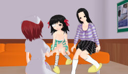 3d 3d_custom_girl black_hair breasts eyepatch hat large_breasts nurse original panties red_hair sitting underwear rating:Questionable score:5 user:Sleepyhead97