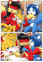 barefoot bbmbbf black_hair blonde_hair blue_hair blush bottomless breasts collar comic crossover feet femsub fiona_fox fox_boy fox_girl furry group_sex hypnotic_accessory krystal li_moon long_hair miles_tails_prower nintendo nude open_mouth palcomix penis sex short_hair sonic_the_hedgehog_(series) star_fox sub_on_sub tech_control text topless vaginal rating:Explicit score:20 user:AngelCam7