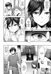 aware black_hair comic dialogue english_text femboy greyscale hard_translated memory_lapse multiple_boys original phone text translated tsukuru rating:Safe score:5 user:Bootyhunter69