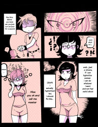 black_hair breasts comic dazed femsub jaisen_rei maledom monochrome pendulum short_hair text rating:questionable score: user:mattlau04