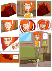 carlosfco comic demon femsub hair_band high_heels linda_flynn-fletcher maledom milf phineas_and_ferb red_hair short_hair spiral_eyes symbol_in_eyes text unhappy_trance rating:Questionable score:33 user:Sleepyhead97