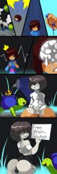 absurdres androgynous bottomless brain_injection brown_hair comic drool erection femboy frisk_(undertale) happy_trance lavenderrose male_only malesub open_mouth penis short_hair smile text trap undertale water rating:Explicit score:168 user:Blitz_Habanera