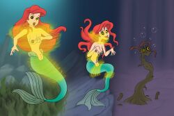 ariel before_and_after bottomless breasts disney female_only femsub fish_girl happy_trance humor magic mermaid nude princess red_hair ring_eyes ryan_rabbat solo the_little_mermaid topless transformation rating:explicit score: user:mariosonicfan