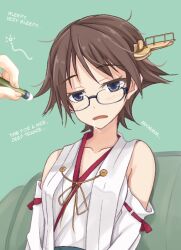 blue_eyes brown_hair drool female_only glasses hiei_(kantai_collection) hypnotic_light kantai_collection manip oogami_kazuki pen_light personification pompom_(manipper) short_hair sitting text rating:Safe score:38 user:PomPom