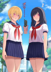 absurdres aya_toujou black_hair blonde_hair cell_phone dialogue empty_eyes expressionless female_only femsub hypnotic_app hypnotic_screen ichigo_100 japanese_text krs long_hair phone pink_eyes pov pov_dom school_uniform short_hair skirt standing_at_attention tech_control text translated tsukasa_nishino rating:Explicit score:48 user:JustChilling