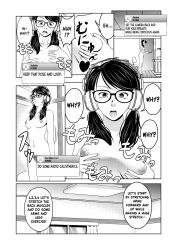 aeni9ma bottomless breasts comic empty_eyes exhibitionism expressionless female_only femsub glasses greyscale groping hard_translated headphones livestream nude open_mouth original standing standing_at_attention surprised text topless translated twintails unaware rating:Questionable score:46 user:Mindwipe