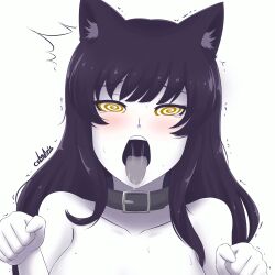 ahegao animal_ears animated animated_eyes_only animated_gif black_hair blake_belladonna blush bottomless breasts cat_ears cat_girl collar cslucaris drool female_only femsub large_breasts long_hair manip nude open_mouth pet_play rwby simple_background sleepyowl_(manipper) solo spiral_eyes sweat symbol_in_eyes tears tongue tongue_out topless trembling white_background rating:Questionable score:116 user:SleepyOwl