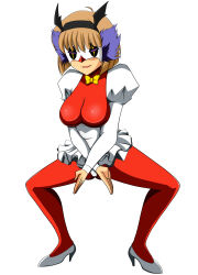  alternate_costume blonde_hair body_control breasts enemy_conversion eye_mask haigure headband hell_teacher_nube hell_teacher_nube:_at_0_a.m._nube_dies!! huge_breasts jester miki_hosokawa ribbon sansiki03 short_hair slippers smile thighs white_background  rating:safe score: user:mesmerz