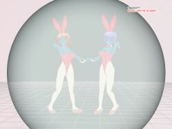 3d 3d_custom_girl blue_hair brown_hair bunny_ears bunny_girl green_eyes happy_trance henshin-san high_heels inverted_colors leotard multiple_girls multiple_subs pantyhose red_eyes short_hair simple_background text rating:Questionable score:1 user:RayX