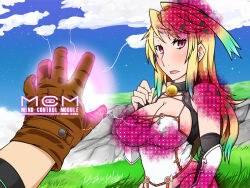 ahoge belu blonde_hair breasts cleavage femsub gantai_critical green_hair happy_trance large_breasts milla_maxwell multicolored_hair pink_eyes tales_of_(series) tales_of_xillia tech_control rating:Safe score:13 user:hypno