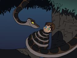 awesome80 brown_hair coils disney happy_trance hypnotic_eyes kaa kaa_eyes male_only maledom malesub smile snake the_jungle_book rating:safe score: user:kaa_archives