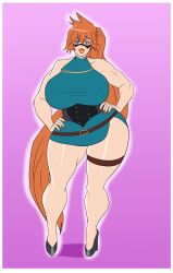 bimboannon bimbofication breasts earrings erect_nipples femsub high_heels itsuka_kendo jewelry large_breasts large_lips lipstick long_nails muscle_girl my_hero_academia orange_hair orange_lipstick ponytail smile thick_thighs very_long_hair rating:Questionable score:31 user:butterball