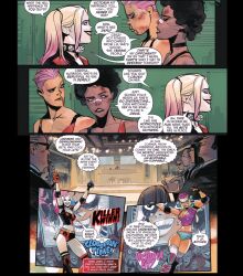 bandage batman_(series) blonde_hair breasts comic dc_comics harley_quinn large_breasts official otto_schmidt pink_hair screenshot super_hero text western rating:Safe score:33 user:Proxy51