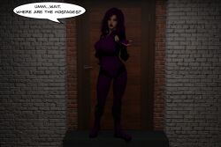 3d amaryst_(theheckle) breasts costume dialogue female_only large_breasts original purple_hair text theheckle rating:questionable score: user:theheckle