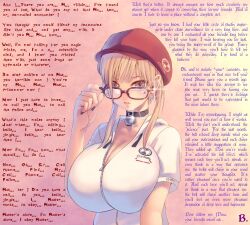  b._(manipper) bell_collar blonde_hair breasts caption caption_only collar femsub glasses grey_eyes hypnotic_accessory large_breasts maledom manip original static_eyes tasaka_shinnosuke tech_control text  rating:safe score: user:toxic_thunder