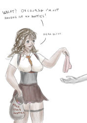 breasts brown_hair denial dialogue erect_nipples femsub fishnets harry_potter_(series) hermione_granger langtang's_wife large_breasts panties school_uniform text unaware underwear rating:Questionable score:22 user:langtang