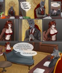 breast_press chiral_chimera comic couch dog_girl furry husky_girl large_breasts maledom panties pantyhose red_hair suit table text tie wolf_boy rating:Safe score:8 user:twofaceddragon