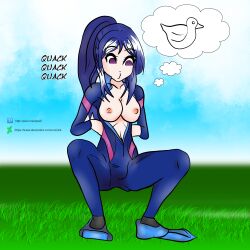 bird_girl blue_hair breasts breasts_outside empty_eyes femsub idpet kanan_matsuura long_hair love_live! love_live!_sunshine!! open_clothes pet_play ponytail squatting text thought_bubble topless uniform rating:Questionable score:6 user:IDPet