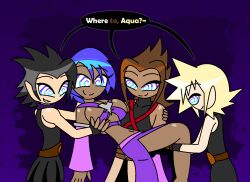 alternate_costume aqua_(kingdom_hearts) arm_warmers bare_shoulders belt black_hair blonde_hair blue_background blue_eyes blue_hair brown_hair carrying cloud_strife collarbone dark_skin disney english_text eyebrows_visible_through_hair femsub final_fantasy final_fantasy_vii happy_trance harem harem_outfit hypnoscream hypnotized_hypnotist kingdom_hearts kingdom_hearts_birth_by_sleep large_breasts loincloth malesub midriff multiple_boys multiple_subs navel shiny_hair shiny_skin side_slits sideboob simple_background skirt smile speech_bubble spiralwash_eyes square_enix sub_on_sub terra_(kingdom_hearts) underboob zack_fair rating:Questionable score:6 user:HypnoScream