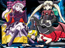 absurdres black_hair blazblue blonde_hair empty_eyes erika_(er-ikaa) fangs feet female_only femdom femsub foot_licking foot_worship happy_trance kneeling licking multicolored_hair original overlord rachel_alucard red_eyes shalltear_bloodfallen slit_pupils stepped_on tongue tongue_out vampire zorro-zero rating:Questionable score:91 user:Erika