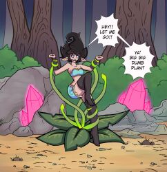 black_hair elf_ears femsub long_hair midriff pink_eyes plant resisting text thiccest_bae rating:Explicit score:37 user:Zzzzzulu