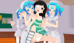 3d 3d_custom_girl blue_eyes blue_hair blush breasts femsub happy_trance hat large_breasts nurse original panties parasite resisting tears underwear rating:Questionable score:7 user:Sleepyhead97