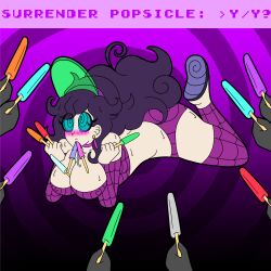 absurdres femsub food green_eyes hex_maniac nintendo pokemon pokemon_x_and_y popsicle purple_hair sexually_suggestive spiral_eyes symbol_in_eyes text zombi62 rating:Questionable score:59 user:Mattlau04