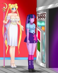 blue_eyes bluebullpen breasts cleavage crossover earrings empty_eyes equestria_girls female_only femdom femsub huge_breasts jewelry long_hair multicolored_hair multiple_girls my_little_pony purple_skin sailor_moon sailor_moon_(series) spiral_eyes standing standing_at_attention straight-cut_bangs symbol_in_eyes text transformation twilight_sparkle twintails western rating:Questionable score:75 user:daveyboysmith9