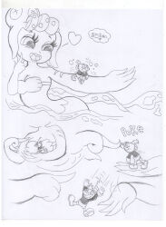 absurdres breasts cala_maria comic cuphead femdom giantess greyscale happy_trance hypnotized_walking large_breasts malesub miniboy mugman ring_eyes sav8197 siren size_difference smile traditional rating:Questionable score:22 user:Damonalove