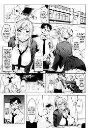 blonde_hair breasts dialogue fukumaaya glasses hard_translated large_breasts monochrome ponytail school_uniform tagme teacher text translated rating:Questionable score:16 user:L12@
