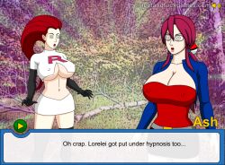 ash_ketchum breasts cleavage erect_nipples female_only femsub glasses gloves jessie long_hair lorelei midriff multiple_girls multiple_subs nintendo open_mouth opera_gloves pokemon pokemon_(anime) pov pov_dom red_hair screenshot spiral_eyes symbol_in_eyes text tube_top watermark rating:Questionable score:18 user:Hypnorgasm