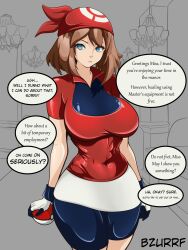 blue_eyes breasts brown_hair bzurrrf dialogue may nintendo pokemon pokemon_ruby_sapphire_and_emerald tagme text rating:Safe score:88 user:sonicfan150