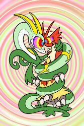  androgynous animals_only blaziken coils furry happy_trance hypnotic_eyes kaa_eyes nintendo pinkfairy pokemon pokemon_(creature) ring_eyes serperior snake spiral spiral_eyes symbol_in_eyes  rating:safe score: user:sleepyhead97