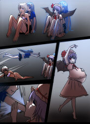 barefoot blue_hair blue_skin blush bra braid comic female_only femdom femsub ghost happy_trance hat heterochromia inflation kimujo_world long_hair maid_headdress open_mouth panties possession remilia_scarlet sakuya_izayoi short_hair silver_hair tongue tongue_out touhou twintails underwear vampire vore wings rating:Questionable score:16 user:TheGoodShank