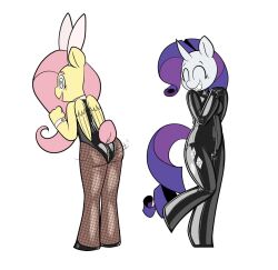 bunny_ears bunnysuit cuffs female_only femdom femsub fluttershy happy_trance hooves horse_girl latex milkandjuice my_little_pony non-human_feet pink_hair purple_hair rarity spiral_eyes symbol_in_eyes rating:Questionable score:53 user:Sleepyhead97