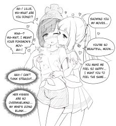 absurdres blush breasts breath drool embarrassed empty_eyes english_text etlabsotwe expressionless female_only femsub greyscale hat heart hypnotized_dom kissing lillie_(pokemon) long_hair midriff monochrome navel nintendo open_mouth pokemon pokemon_sun_and_moon ponytail selene_(pokemon) short_hair shorts sketch skirt smile sneakers speech_bubble standing tears text trigger undressing wholesome yuri rating:Questionable score:220 user:RedCollarBlackCollar