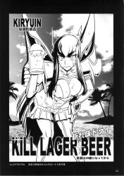 advertisement aware beer black_hair boots breasts comic empty_eyes exhibitionism femsub gloves greyscale hakueki_shobou high_heels humor kill_la_kill large_breasts leaning_forward long_hair open_mouth right_to_left satsuki_kiryuuin sweat text thighhighs unhappy_trance rating:Questionable score:3 user:Systemfailure99