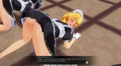 3d all_fours begging blonde_hair blue_eyes comic custom_maid_3d_2 dialogue drill_hair femsub gloves happy_trance hard_translated inikanata maid maledom pussy symbol_in_eyes text rating:Explicit score:14 user:lifmcs