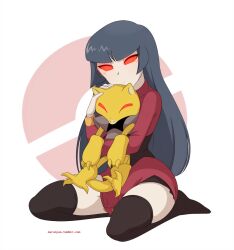 abra blue_hair diaper expressionless femsub glowing glowing_eyes kneeling long_hair merunyaa nintendo pokemon pokemon_(creature) pokemon_firered_and_leafgreen red_eyes sabrina simple_background thighhighs white_background rating:Questionable score:21 user:Sleepyhead97