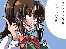 absurdres advertisement ahegao blush brain_injection breasts brown_hair cum cum_on_body cum_on_face dialogue earpiece female_only femsub fume heart heart_eyes large_breasts long_hair nose_hook original parasite shrunken_irises simple_background speech_bubble sweat symbol_in_eyes tentacles text translated trembling rating:Explicit score:27 user:Mesmer