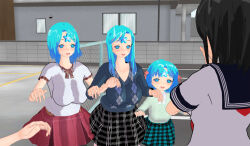 3d 3d_custom_girl black_hair blue_eyes blue_hair breasts happy_trance large_breasts long_hair original parasite school_uniform short_hair symbol_in_eyes zombie_walk rating:Questionable score:6 user:Sleepyhead97